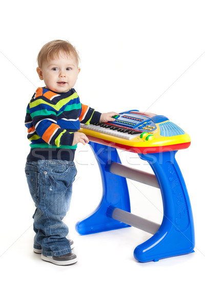 Weinig jongen toetsenbord witte grappig baby Stockfoto © EwaStudio