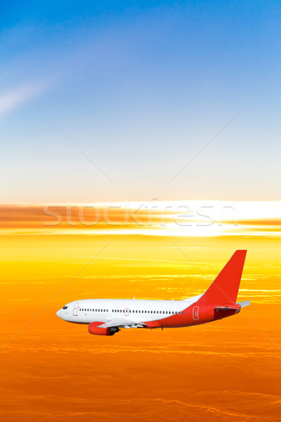 Flugzeug Himmel Sonnenuntergang Flugzeug blau sunrise Stock foto © EwaStudio