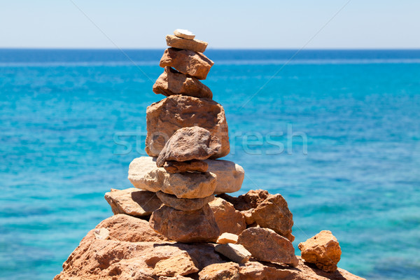 Stockfoto: Evenwichtige · stenen · Blauw · zee · strand