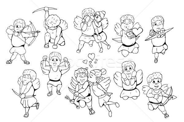 Hand drawn cupids. Doodle style. Happy valentines day. Stock photo © ExpressVectors