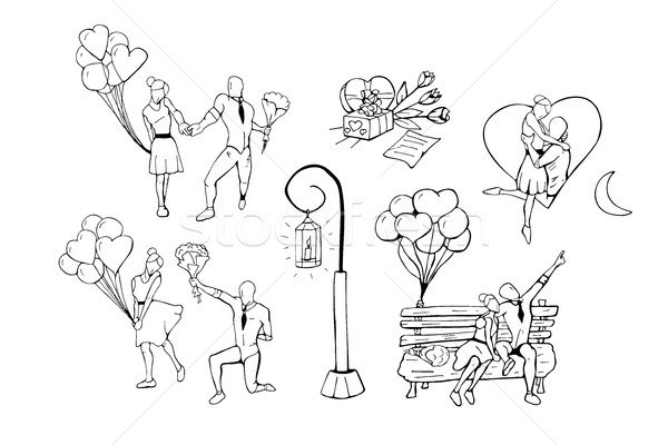 Hand drawn humans in various poses. Happy valentines day. Stock photo © ExpressVectors