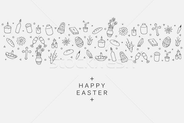 Easter Element Icons Banner Background In Doodle Style Vector