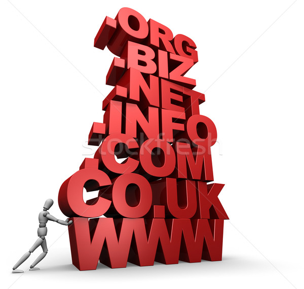 Stock photo: Person Pushing Stack of 3D Web Site Domain Words