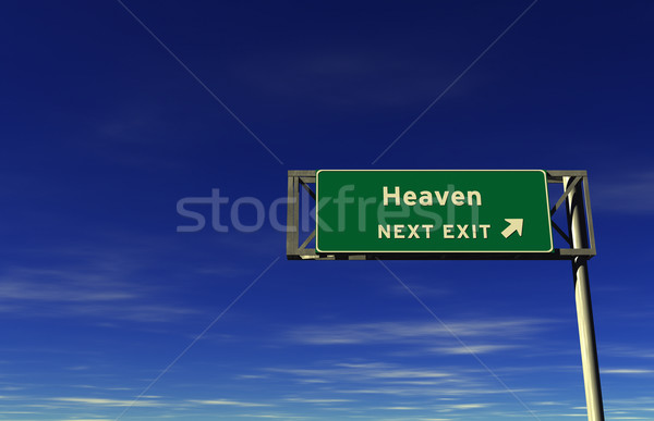 Céu auto-estrada sinal de saída super alto Foto stock © eyeidea