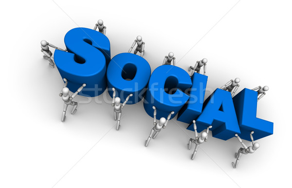 Pessoas empurrando palavra social juntos ilustração 3d Foto stock © eyeidea