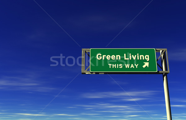 Groene wonen snelweg teken hoog Stockfoto © eyeidea
