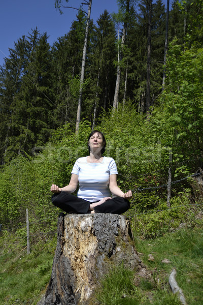 Senior femeie yoga pădure natură Imagine de stoc © fahrner