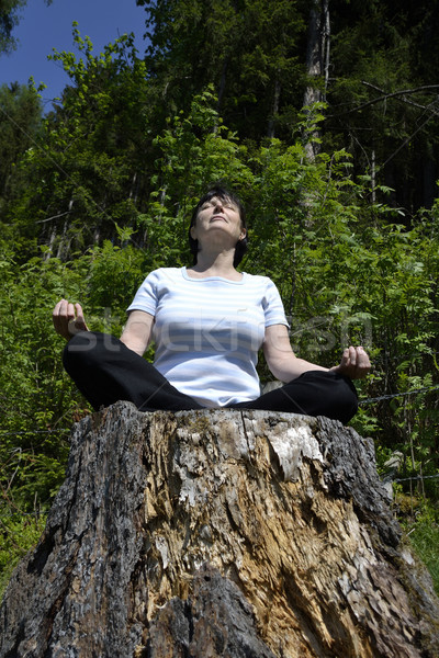 Senior femeie yoga pădure natură Imagine de stoc © fahrner