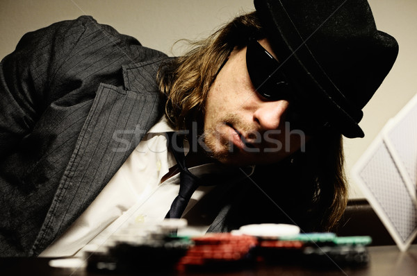 Homme chapeau verres jouer métro poker [[stock_photo]] © fahrner