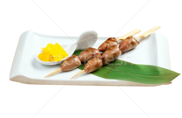 Grilled chicken hearts on skewers Stock photo © fanfo