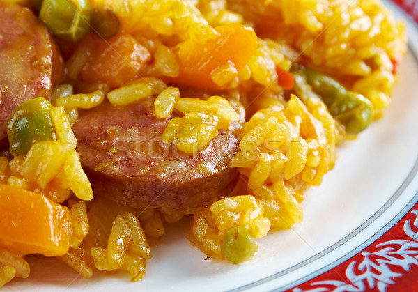 Chorizo tradicional plato España vida arroz Foto stock © fanfo