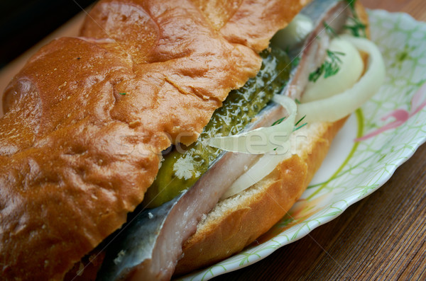 Traditional Dutch sandwich withherring Stock photo © fanfo