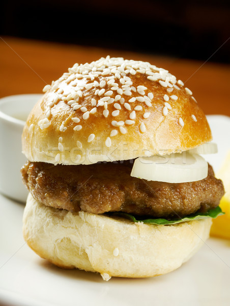 Hamburger patatine fritte primo piano salute cena grasso Foto d'archivio © fanfo