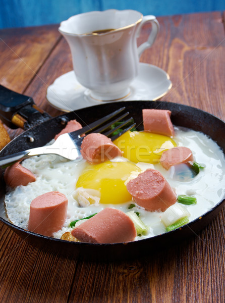 жареный яйца Кубок кофе завтрак Сток-фото © fanfo