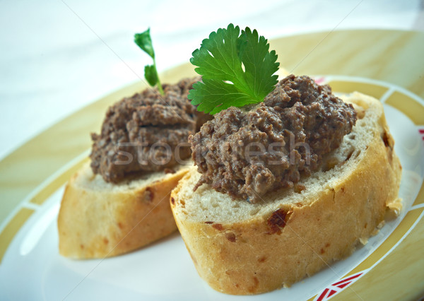 Tyúk máj házi készítésű hús falatozó kenyér Stock fotó © fanfo
