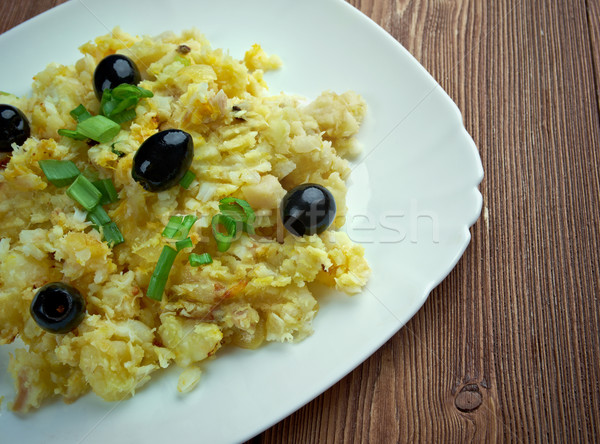 Stílus népszerű tojások főzés krumpli fokhagyma Stock fotó © fanfo