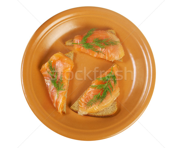 Füstölz lazac közelkép étel hal narancs kenyér Stock fotó © fanfo
