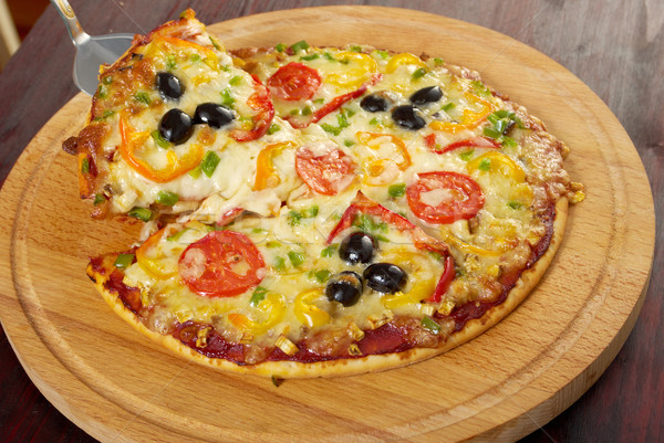 Stockfoto: Plakje · kaas · home · pizza · tomaat