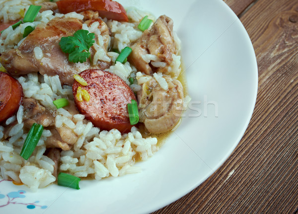 Huhn Gericht Reis Zwiebel Gewürze südlich Stock foto © fanfo