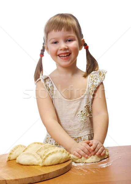 Kleines Mädchen Kneten lächelnd Küche pie Stock foto © fanfo