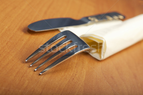  fork and a knife lie on serviette Stock photo © fanfo