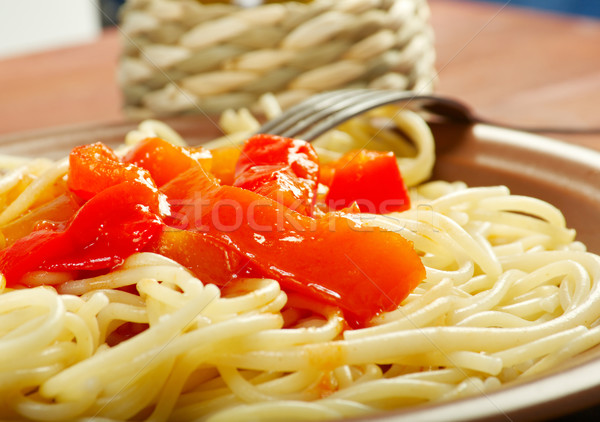 Stock fotó: Közelkép · spagetti · paradicsom · piros · paprika · mártás · sekély