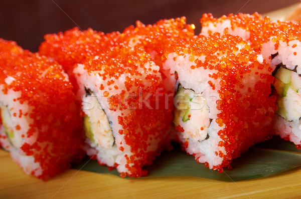 Zsemle füstölt hal piros ikra japán Stock fotó © fanfo