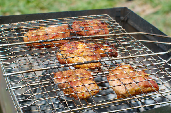 Foto stock: Lombo · de · vaca · bife · preparado · churrasqueira · raso · fogo