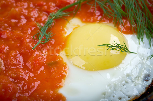 Huevos revueltos cocido plato tomates campana Foto stock © fanfo