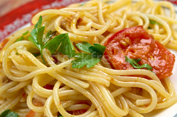Spagetti freskó étel fa zöldség hagyma Stock fotó © fanfo