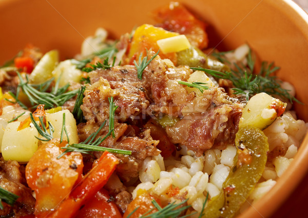 boiled pearl barley with meat and vegetable Stock photo © fanfo