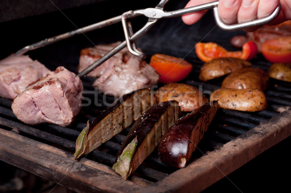 Gotowania mięsa grill płytki żywności ognia Zdjęcia stock © fanfo