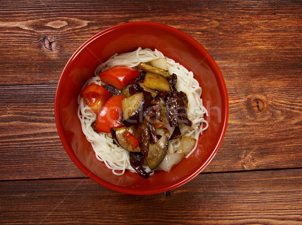 Chinese rice noodles with veal,eggplants Stock photo © fanfo