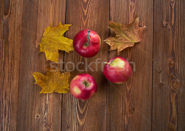 Autumn border from apples and fallen leaves  Stock photo © fanfo