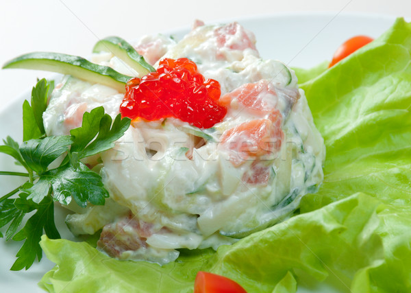Saláta lazac ikra egészséges vegetáriánus fehér Stock fotó © fanfo
