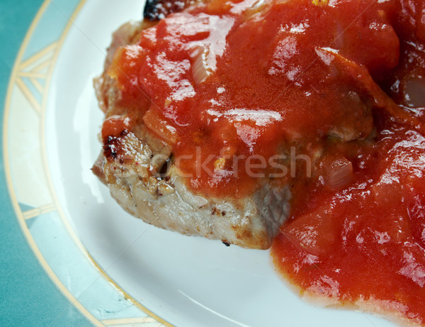 Hagyomány tulajdonságok hús főtt paprikák paradicsomok Stock fotó © fanfo