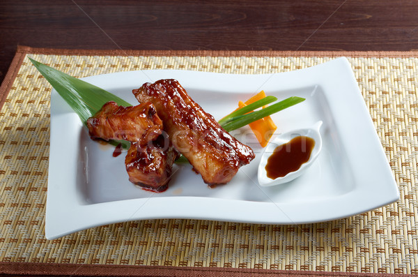 roasted pork ribs in a plate Stock photo © fanfo