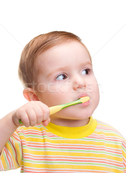 Kicsi gyermek fogászati fogkefe fogmosás szemek Stock fotó © fanfo