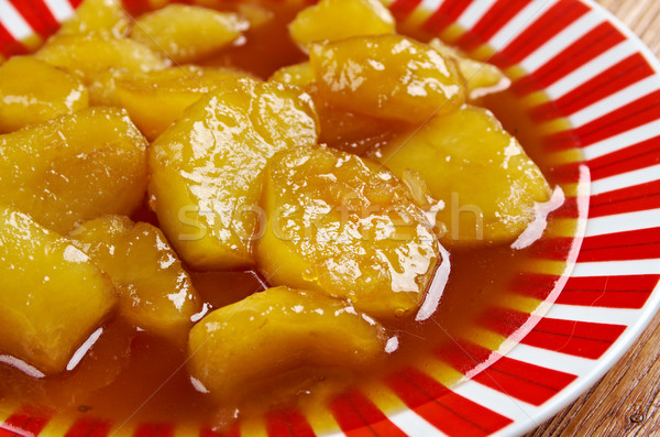Kandírozott édes krumpli közelkép háttér desszert Stock fotó © fanfo