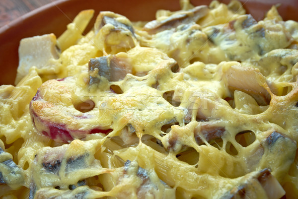 Sült tészta makréla sajt vacsora zöldségek Stock fotó © fanfo