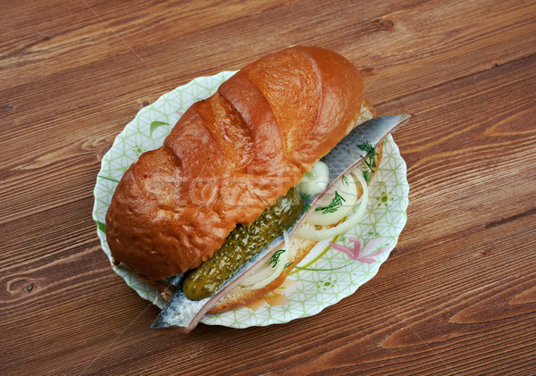 Traditional Dutch sandwich withherring Stock photo © fanfo