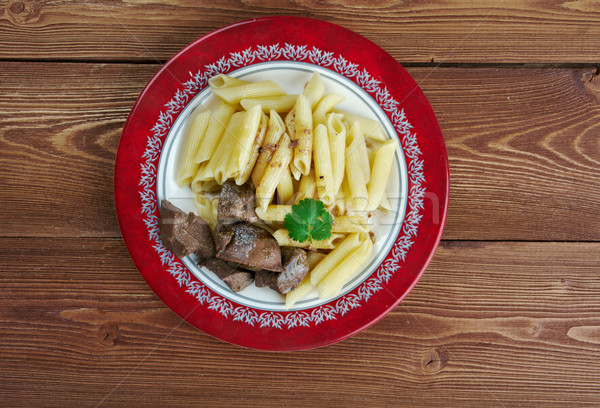 Delicioso macarrão carne de porco fígado cozinha italiana comida Foto stock © fanfo