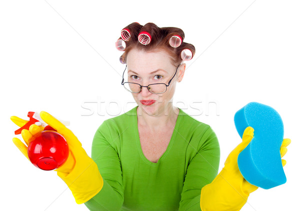 housewife maid cleaner with sponge and spray Stock photo © fanfo