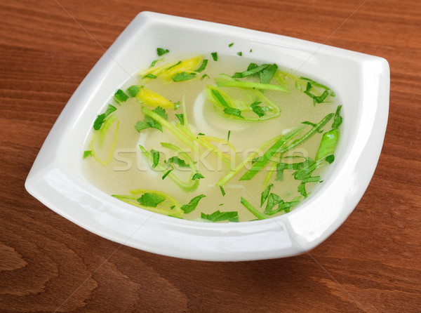 Stock photo: chicken bouillon with egg