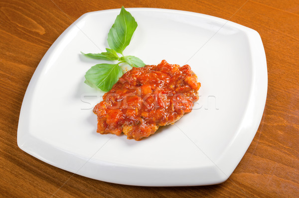 Alla griglia carne di maiale salsa di pomodoro pomodoro alimentare colazione Foto d'archivio © fanfo