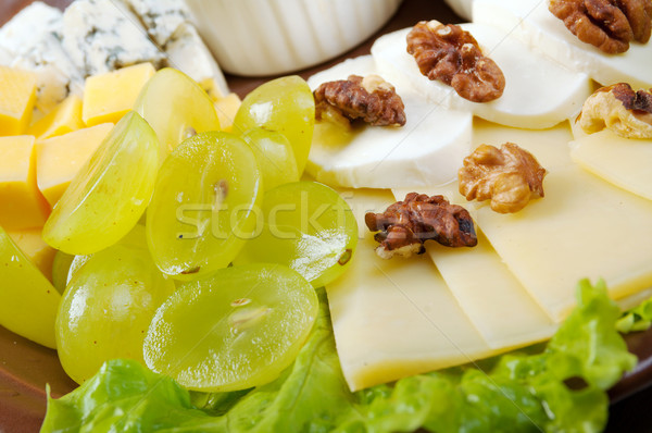 Arrangement ofcheese,grape, nuts Stock photo © fanfo