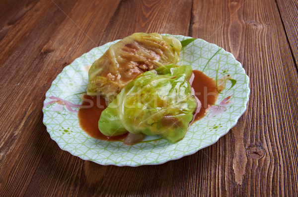 Stockfoto: Gevuld · kool · tomatensaus · groene · diner · rijst