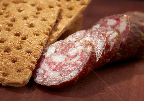 Foto stock: Salami · pan · lejos · alimentos · grasa