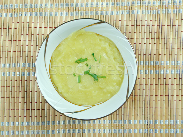 Porro zuppa ciotola legno mangiare vegetali Foto d'archivio © fanfo