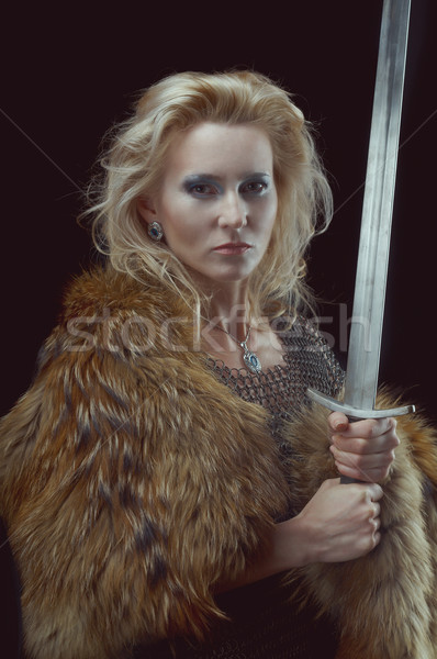 Stockfoto: Meisje · zwaard · mode · retro · hoofd · foto